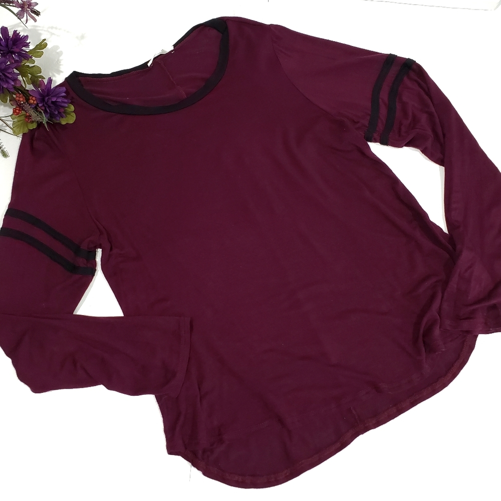 Atticute Long Sleeve Burgundy With Black Accents Light Weight Top Shirt Size L